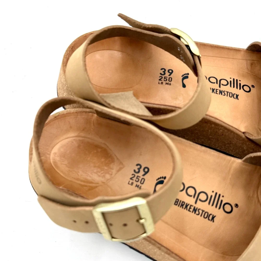 Papillio by Birkenstock Glenda Tan Nubuck Platform Wedge Sandals Women 39 L8 M6